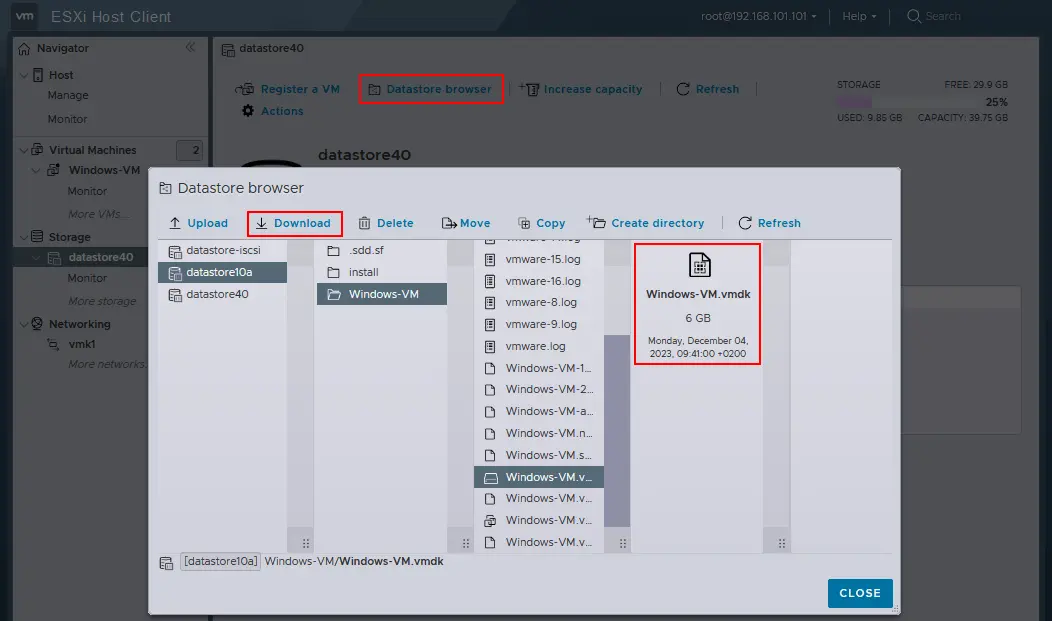 Selecting a virtual disk of a source VM to migrate