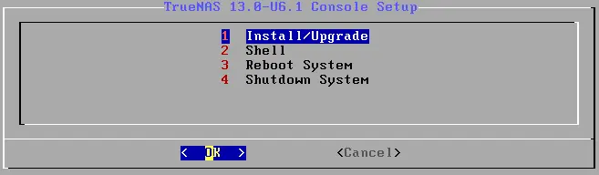 The TrueNAS installation interface is loaded