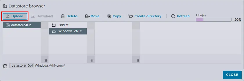 Uploading the files of the migrating VM