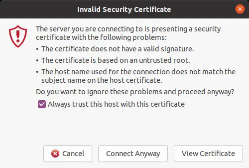 A security certificate warning