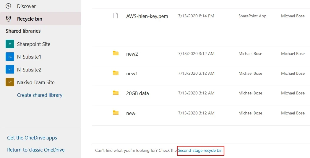 Accessing the second-stage recycle bin