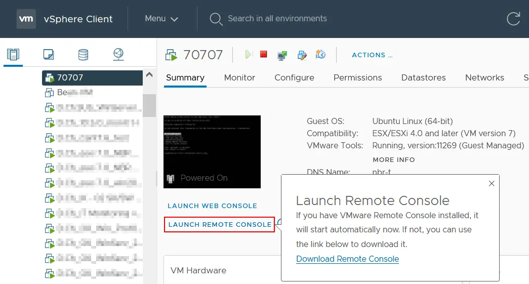 How to launch VMware Remote Console from VMware vSphere Client