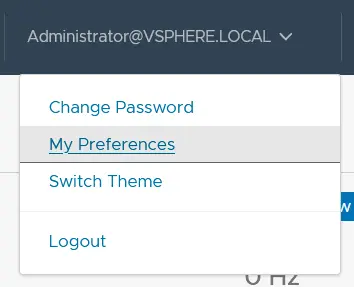 Opening preferences for a vCenter user