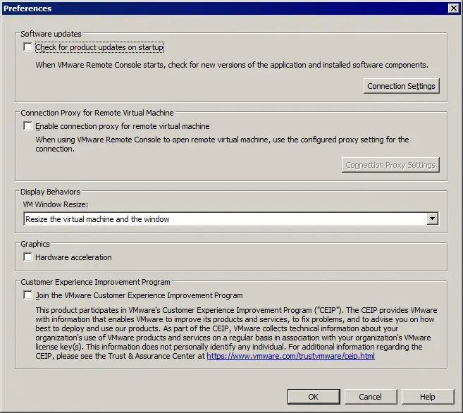 The VMRC Preferences window