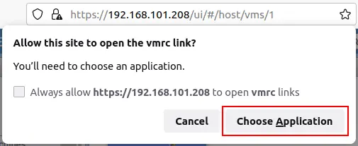 VMware Remote Console – choosing an application