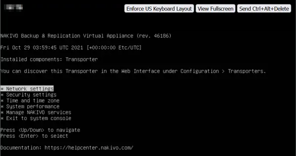 VMware Web Console opened from VMware vSphere Client