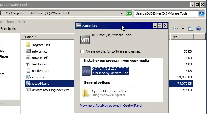 install VMware Tools on Windows – running the installer
