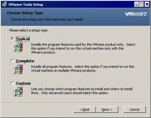 running VMware Tools setup