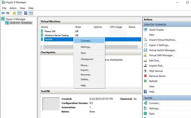 Connecting to a Hyper-V virtual machine