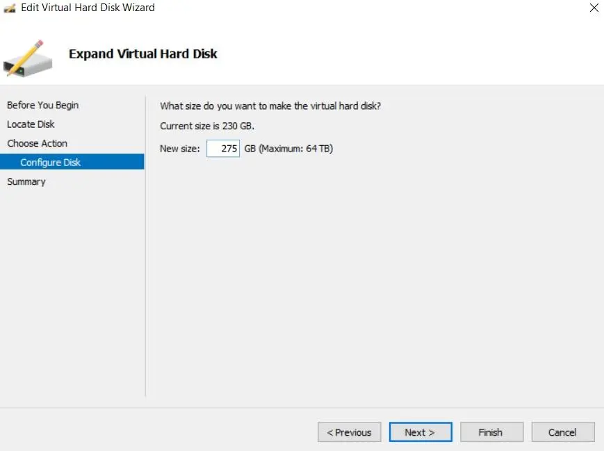 entering the new disk size