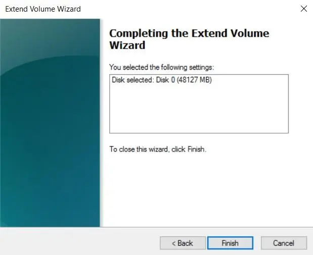 finish extending the disk volume