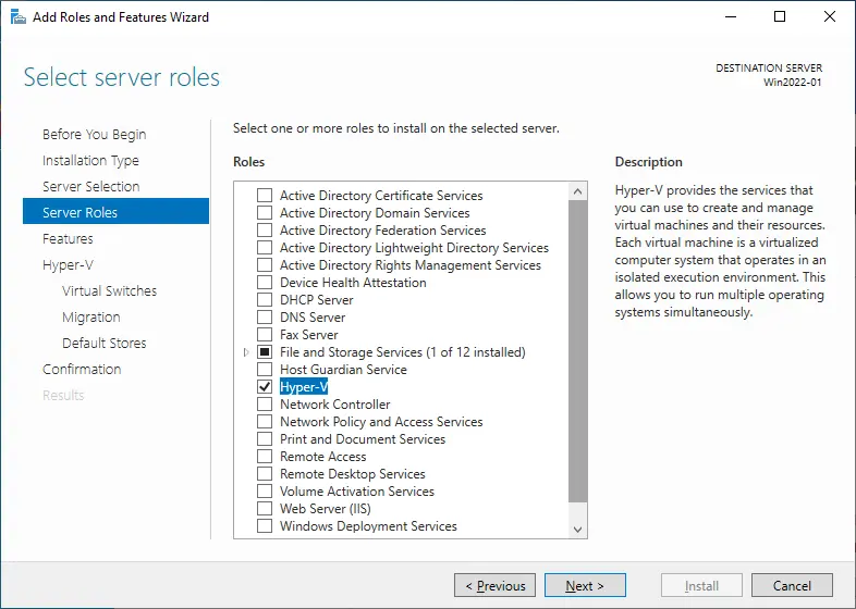 How to enable Hyper-V and Hyper-V Server Manager in Windows Server 2022
