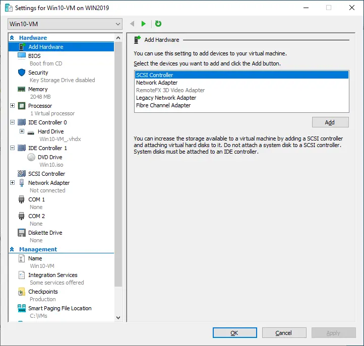 Hyper-V settings