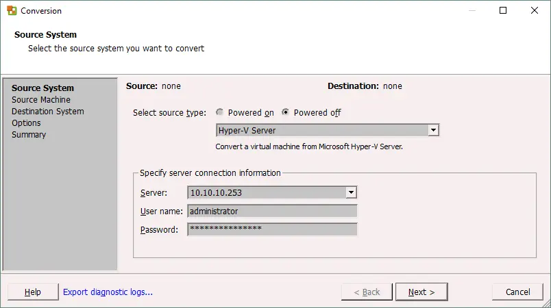 Configuring the source system