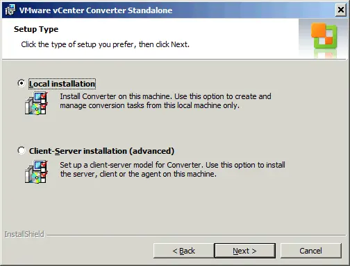 Selecting the installation options