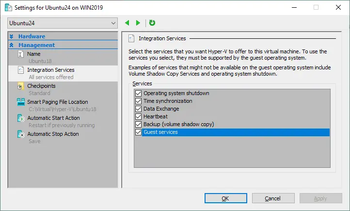 Selecting which Integration Services to enable