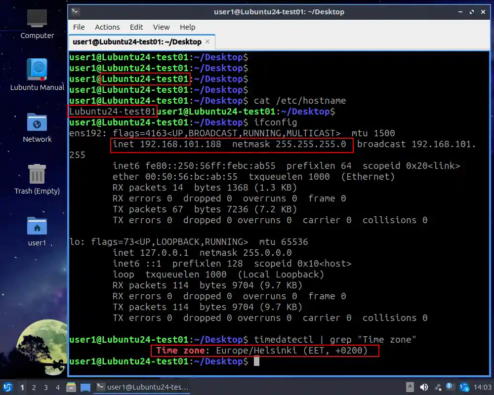 Checking the settings that were applied to a VM with Linux